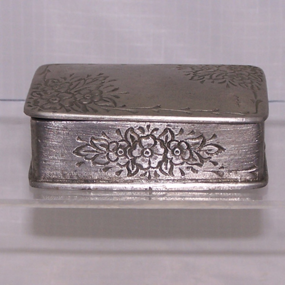 VTG- REIN ZINN 95% PEWTER Engraved Flowers TRINKET BOX - Picture 7 of 10